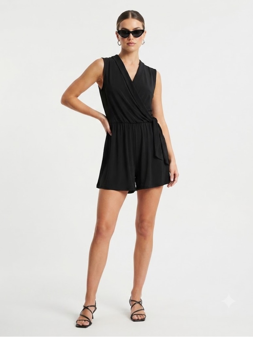 Black Sleeveless Wrap Romper